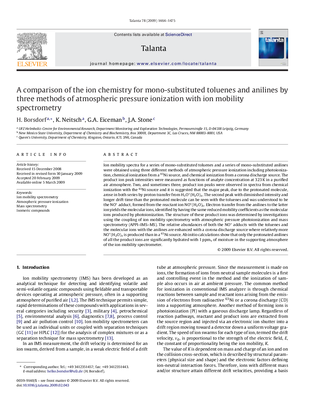 A comparison of the ion chemistry for mono-substituted toluenes and anilines by three methods of atmospheric pressure ionization with ion mobility spectrometry