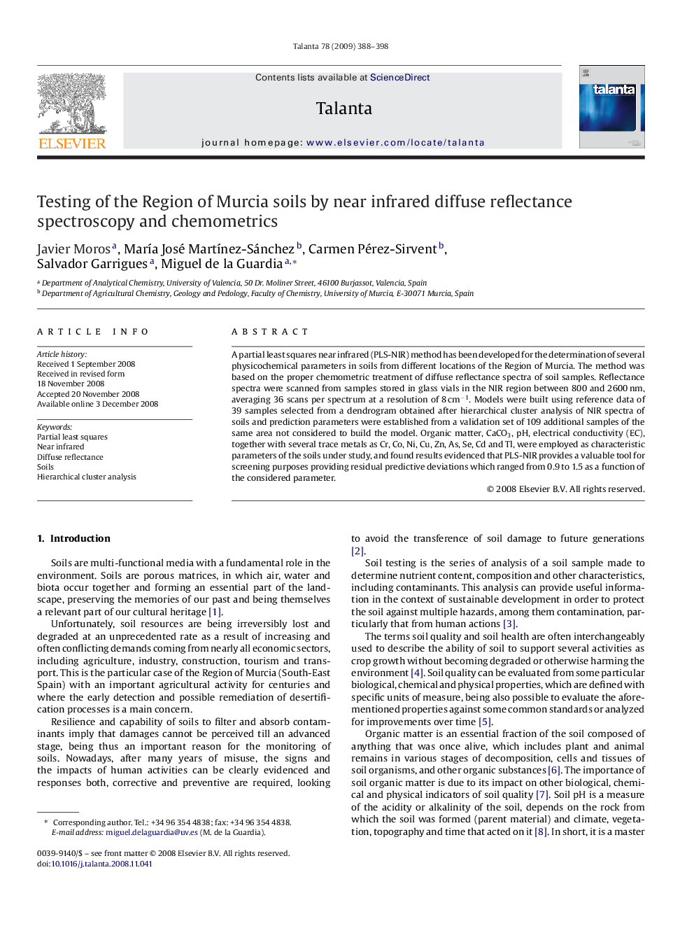 Testing of the Region of Murcia soils by near infrared diffuse reflectance spectroscopy and chemometrics