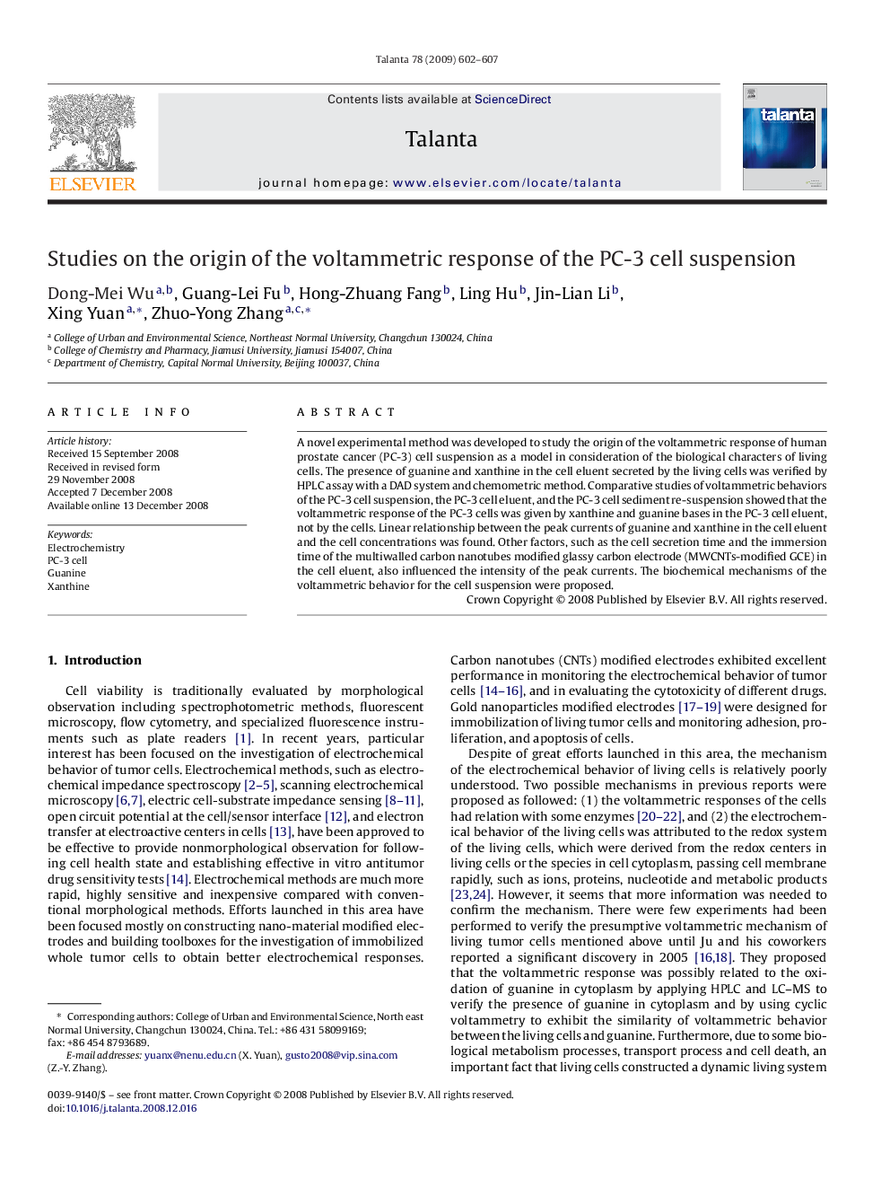 Studies on the origin of the voltammetric response of the PC-3 cell suspension