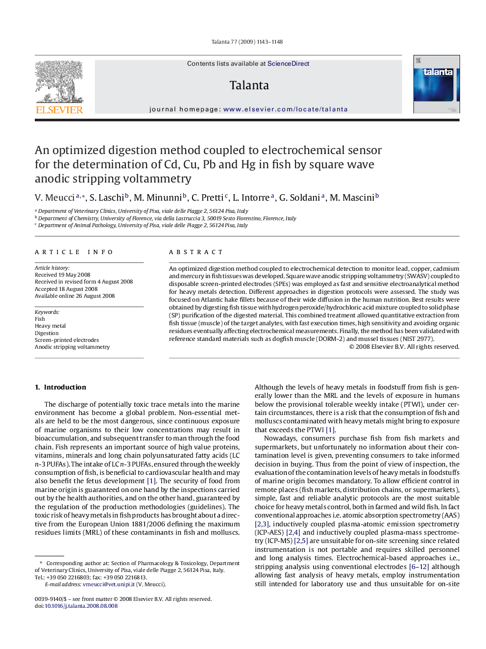 An optimized digestion method coupled to electrochemical sensor for the determination of Cd, Cu, Pb and Hg in fish by square wave anodic stripping voltammetry