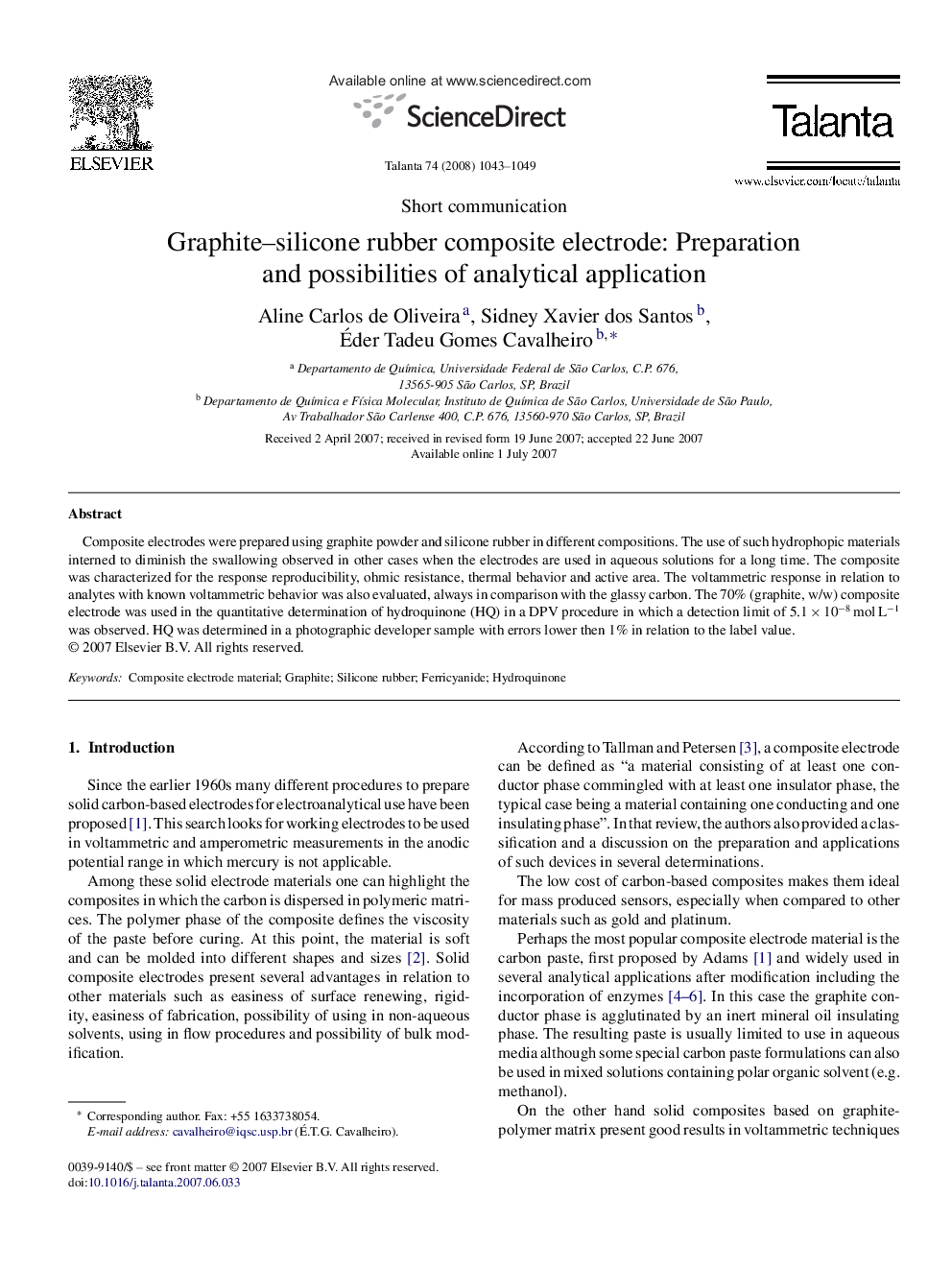 Graphite–silicone rubber composite electrode: Preparation and possibilities of analytical application