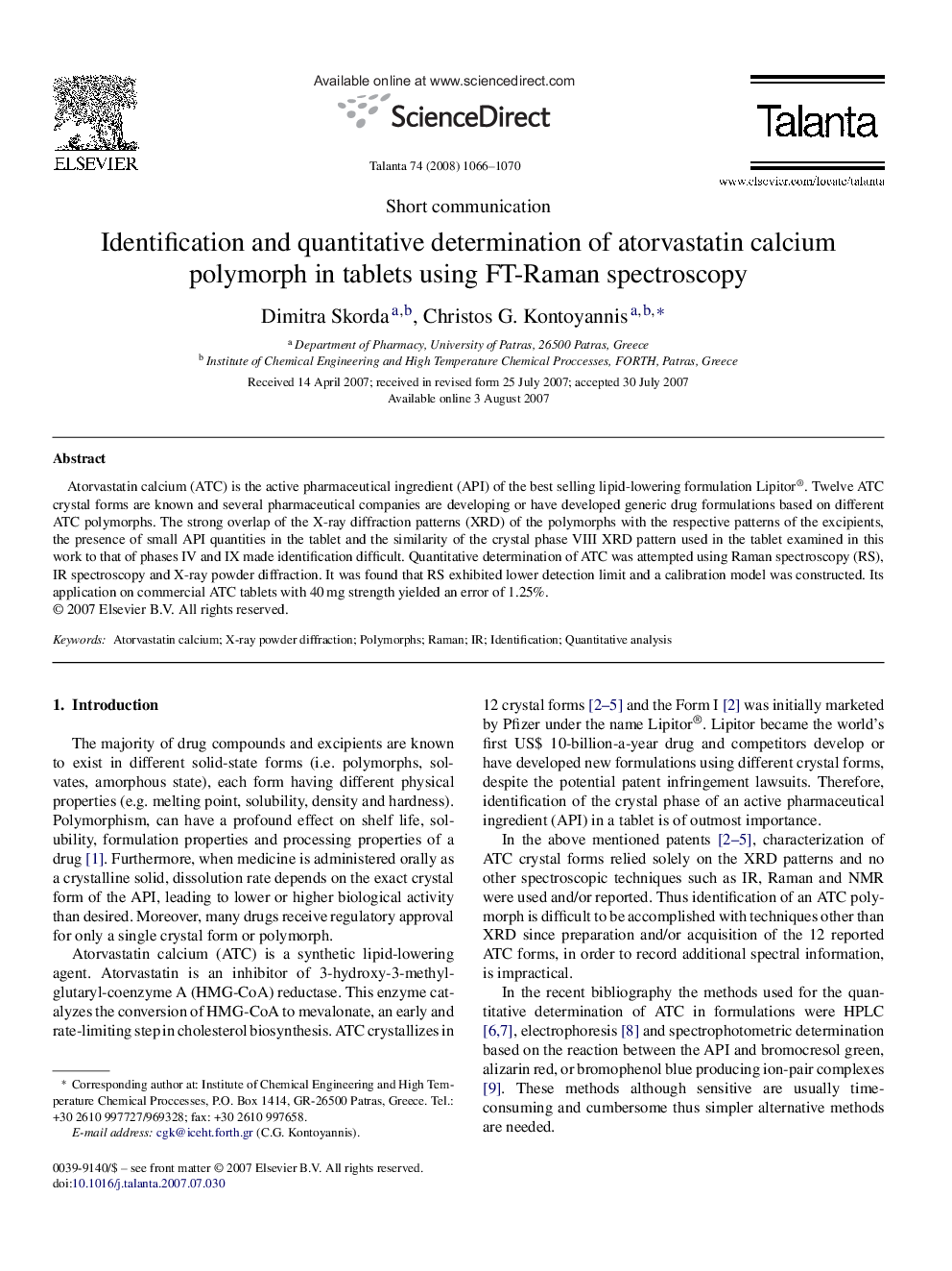 Identification and quantitative determination of atorvastatin calcium polymorph in tablets using FT-Raman spectroscopy
