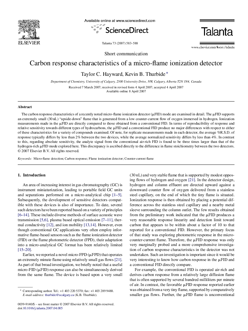 Carbon response characteristics of a micro-flame ionization detector