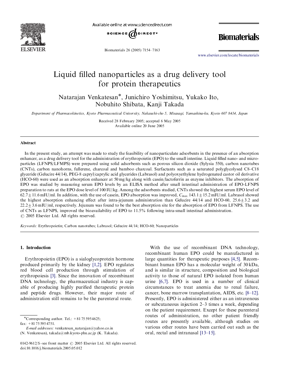 Liquid filled nanoparticles as a drug delivery tool for protein therapeutics