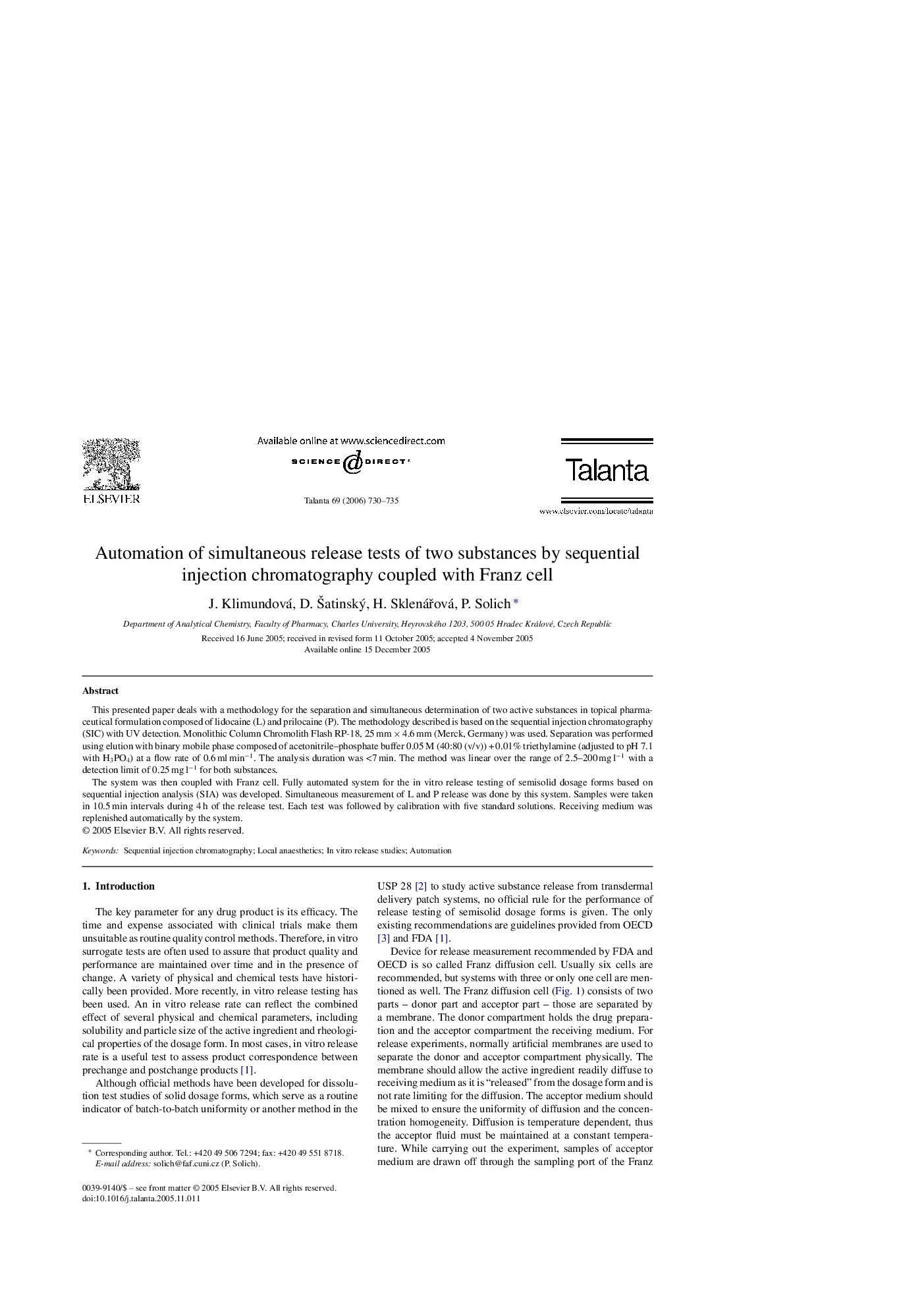 Automation of simultaneous release tests of two substances by sequential injection chromatography coupled with Franz cell