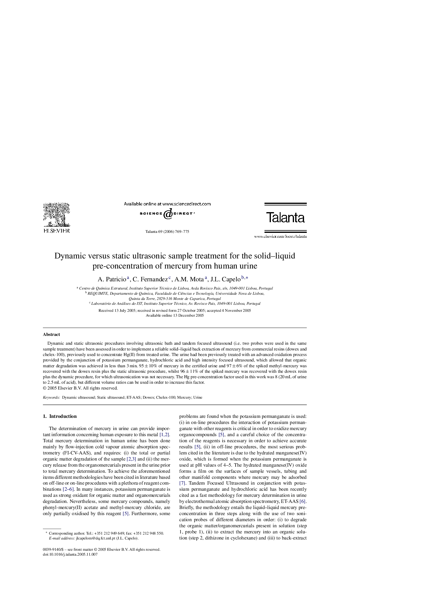 Dynamic versus static ultrasonic sample treatment for the solid-liquid pre-concentration of mercury from human urine