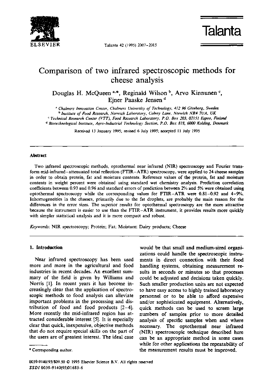 Comparison of two infrared spectroscopic methods for cheese analysis