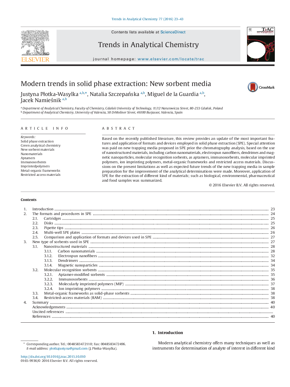 Modern trends in solid phase extraction: New sorbent media