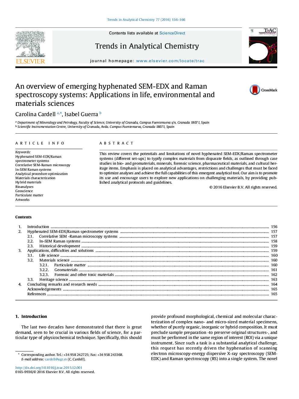 An overview of emerging hyphenated SEM-EDX and Raman spectroscopy systems: Applications in life, environmental and materials sciences