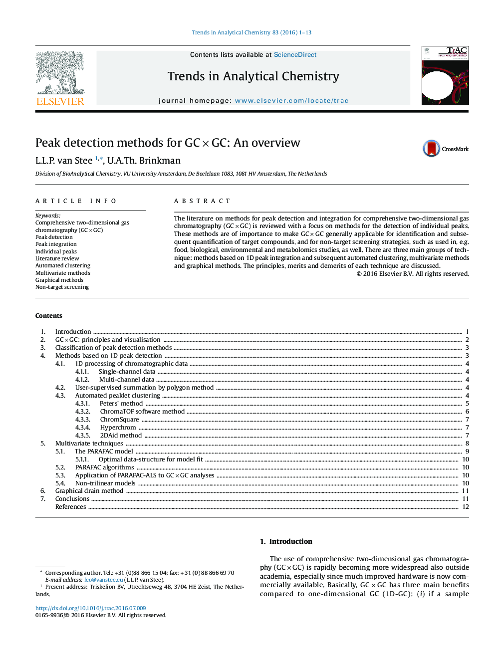 Peak detection methods for GC × GC: An overview