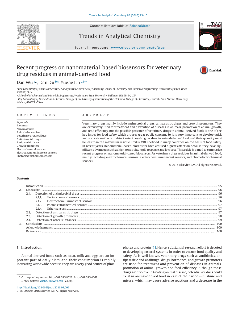 Recent progress on nanomaterial-based biosensors for veterinary drug residues in animal-derived food