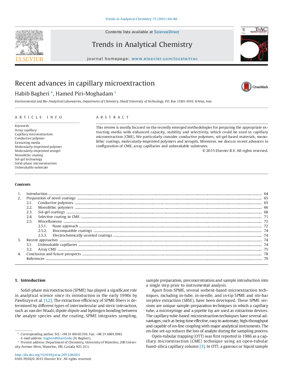 Recent advances in capillary microextraction