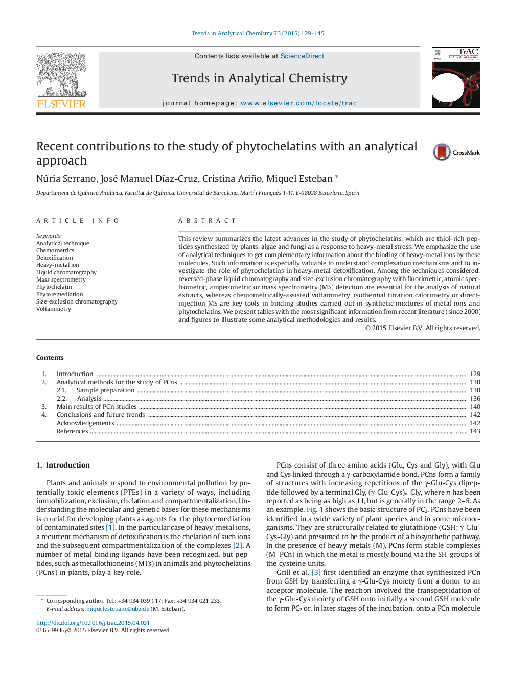 Recent contributions to the study of phytochelatins with an analytical approach