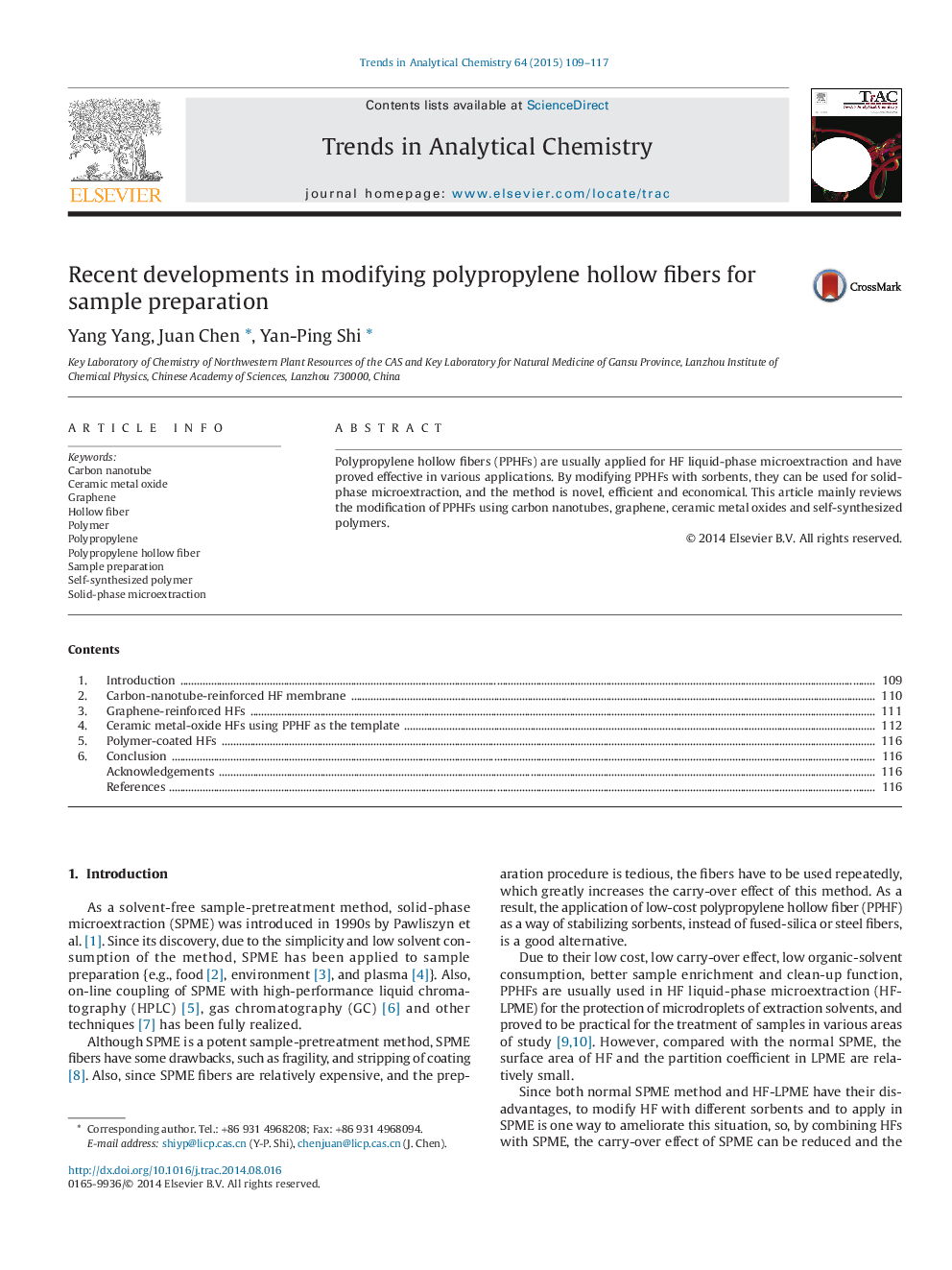 Recent developments in modifying polypropylene hollow fibers for sample preparation