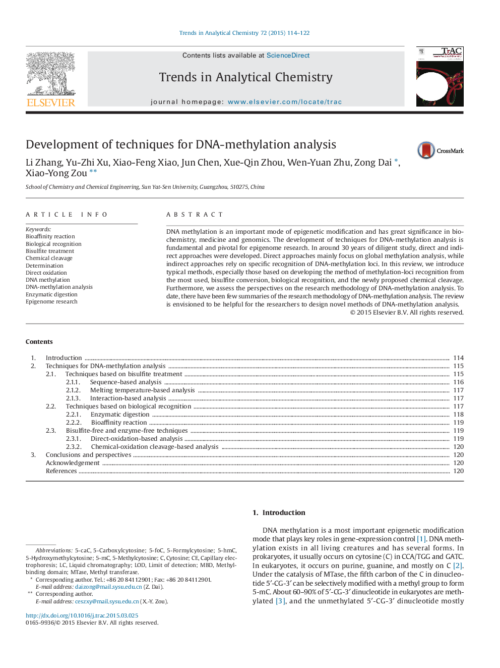 Development of techniques for DNA-methylation analysis