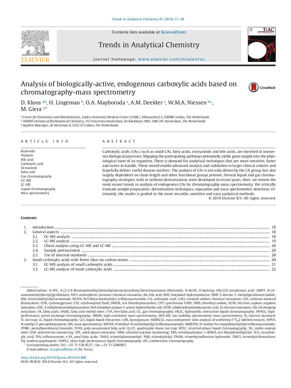 Analysis of biologically-active, endogenous carboxylic acids based on chromatography-mass spectrometry