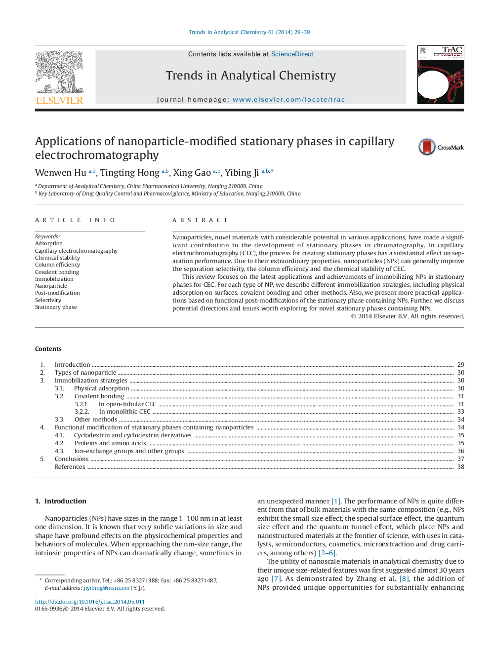 Applications of nanoparticle-modified stationary phases in capillary electrochromatography