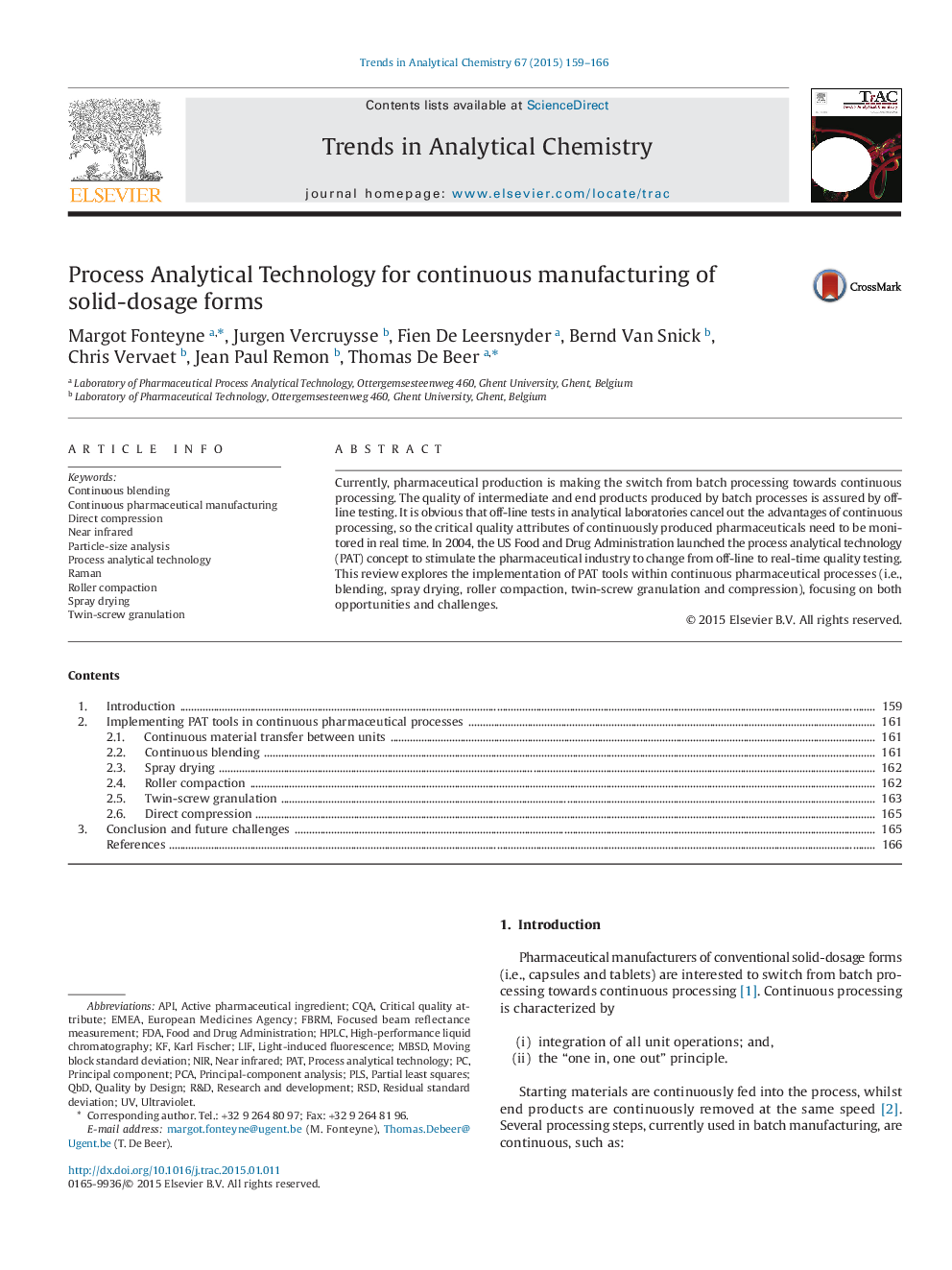 Process Analytical Technology for continuous manufacturing of solid-dosage forms