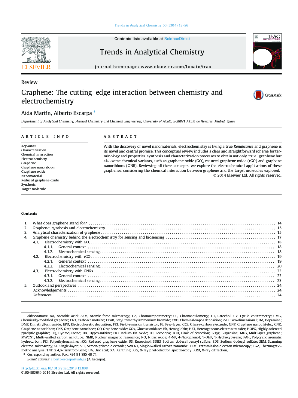 Graphene: The cutting–edge interaction between chemistry and electrochemistry