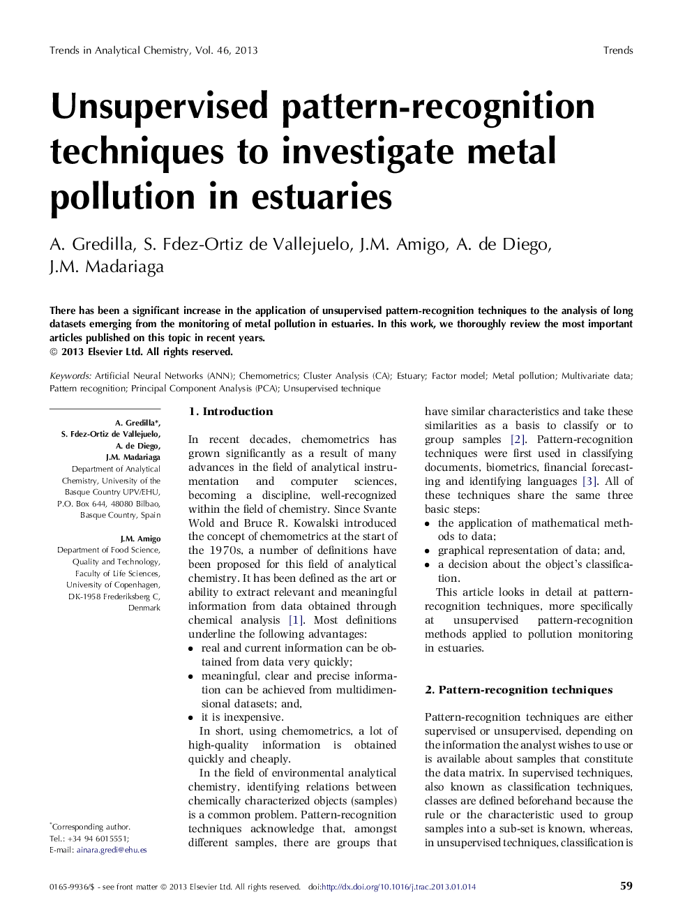 Unsupervised pattern-recognition techniques to investigate metal pollution in estuaries