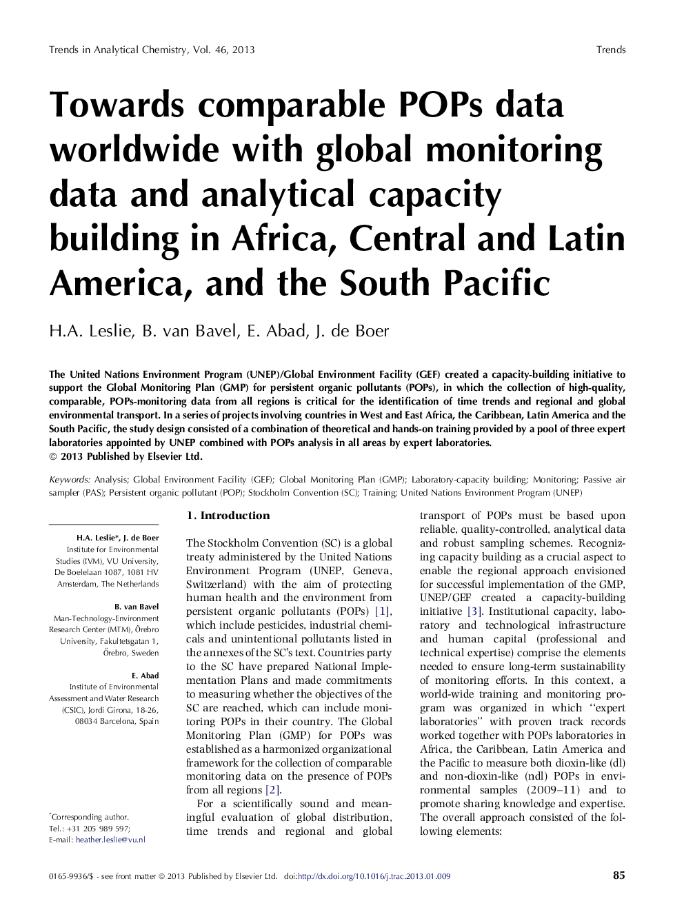 Towards comparable POPs data worldwide with global monitoring data and analytical capacity building in Africa, Central and Latin America, and the South Pacific