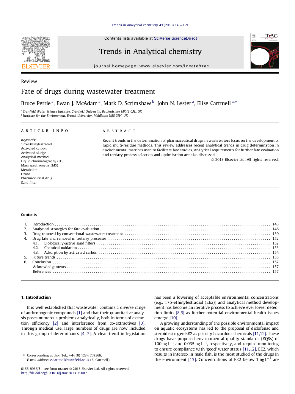 Fate of drugs during wastewater treatment