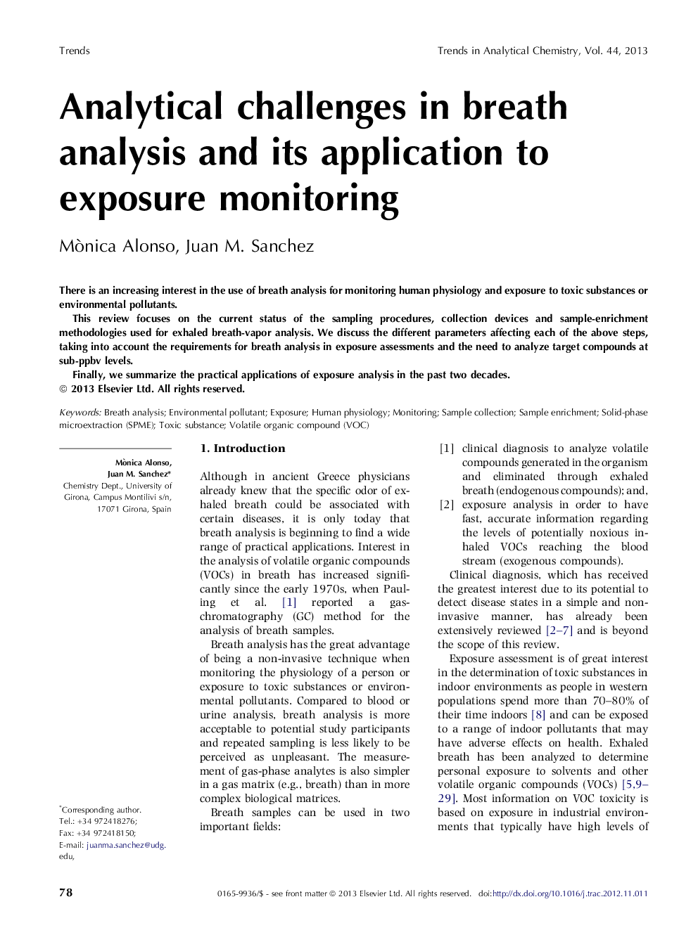 Analytical challenges in breath analysis and its application to exposure monitoring