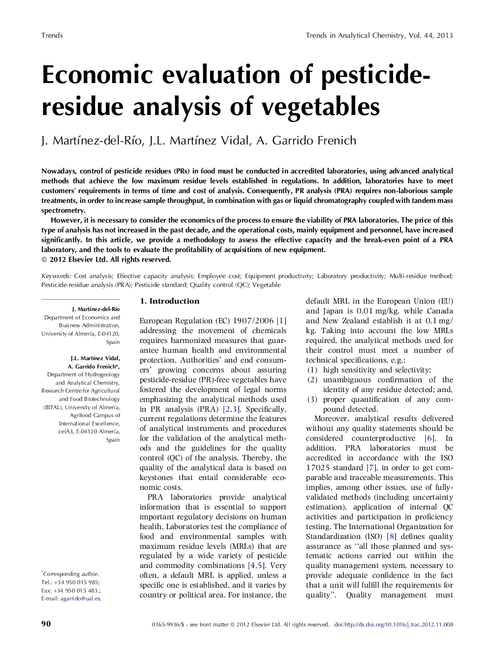 Economic evaluation of pesticide-residue analysis of vegetables