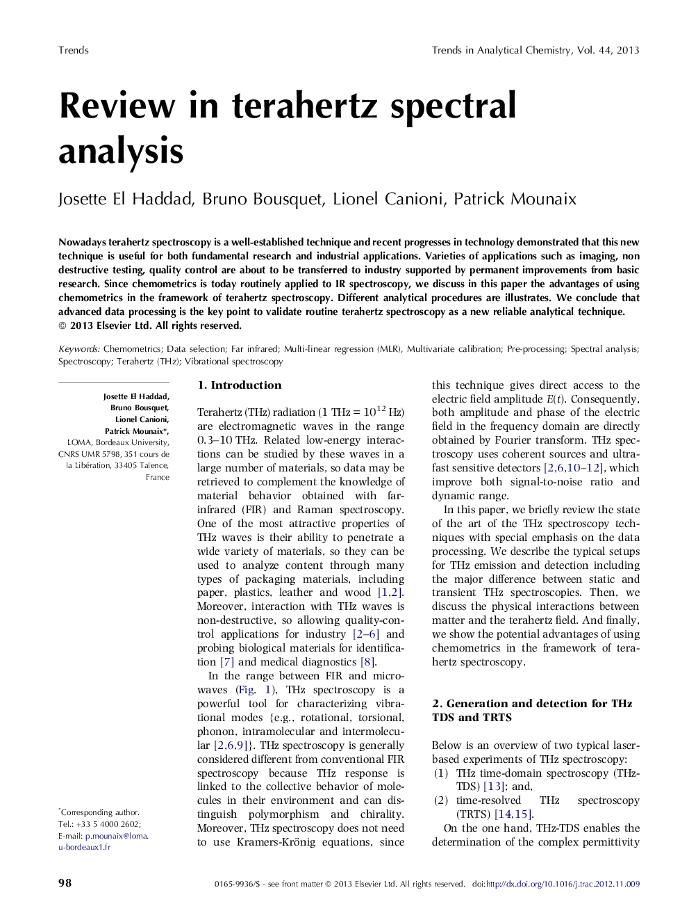 Review in terahertz spectral analysis