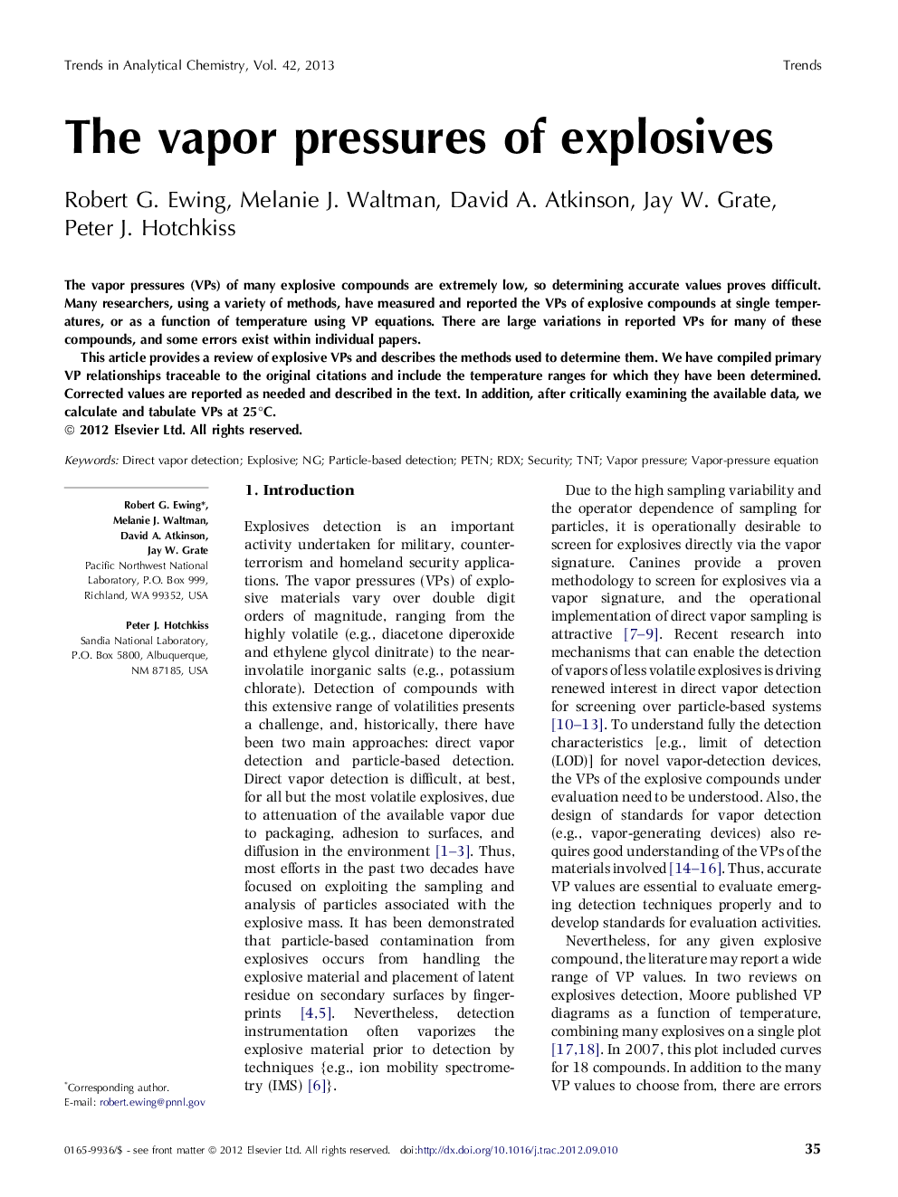 The vapor pressures of explosives