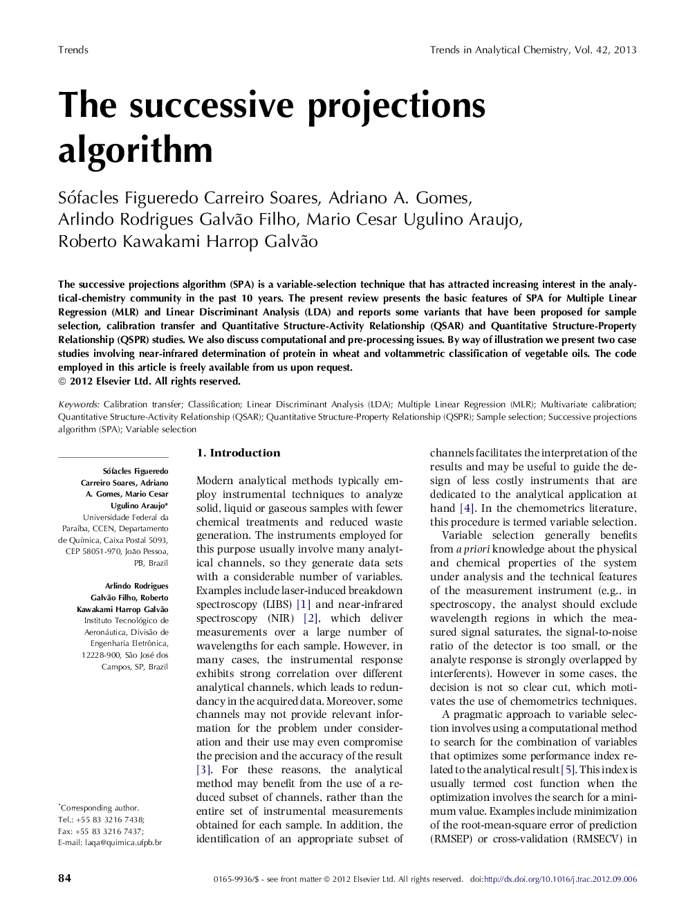 The successive projections algorithm