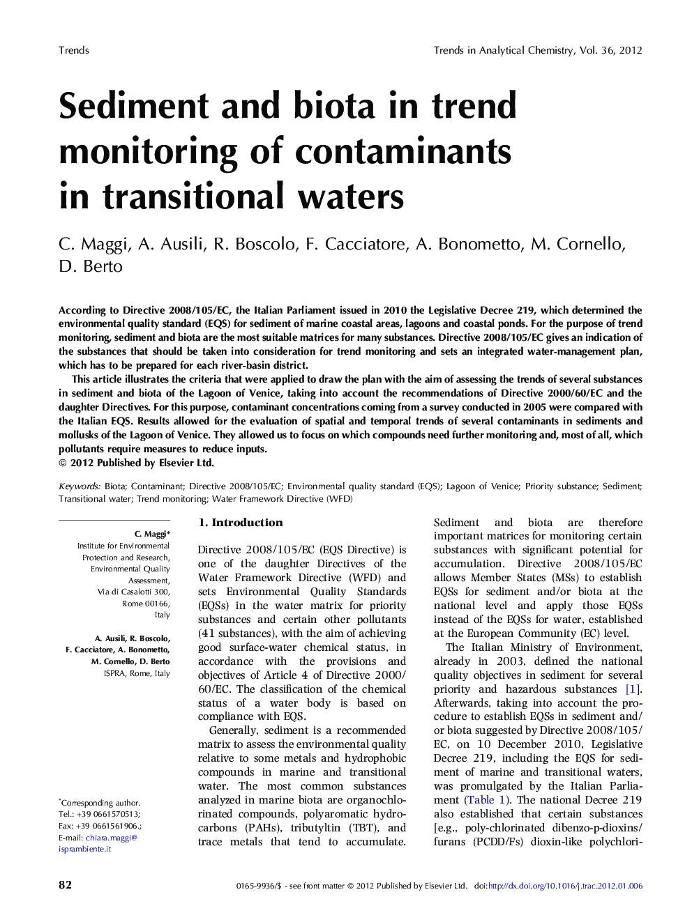 Sediment and biota in trend monitoring of contaminants in transitional waters