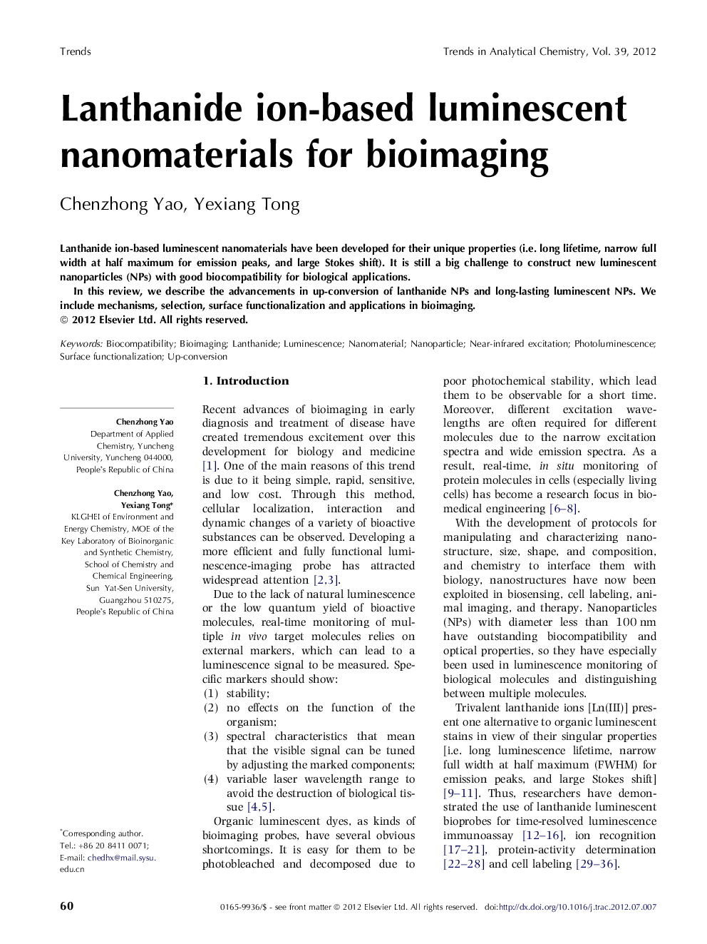 Lanthanide ion-based luminescent nanomaterials for bioimaging