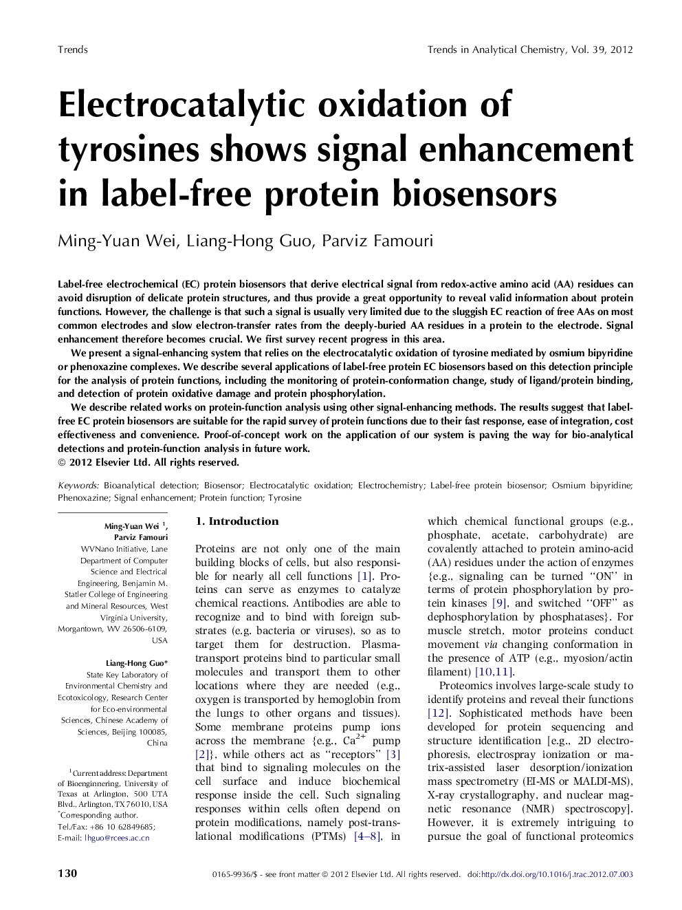 Electrocatalytic oxidation of tyrosines shows signal enhancement in label-free protein biosensors