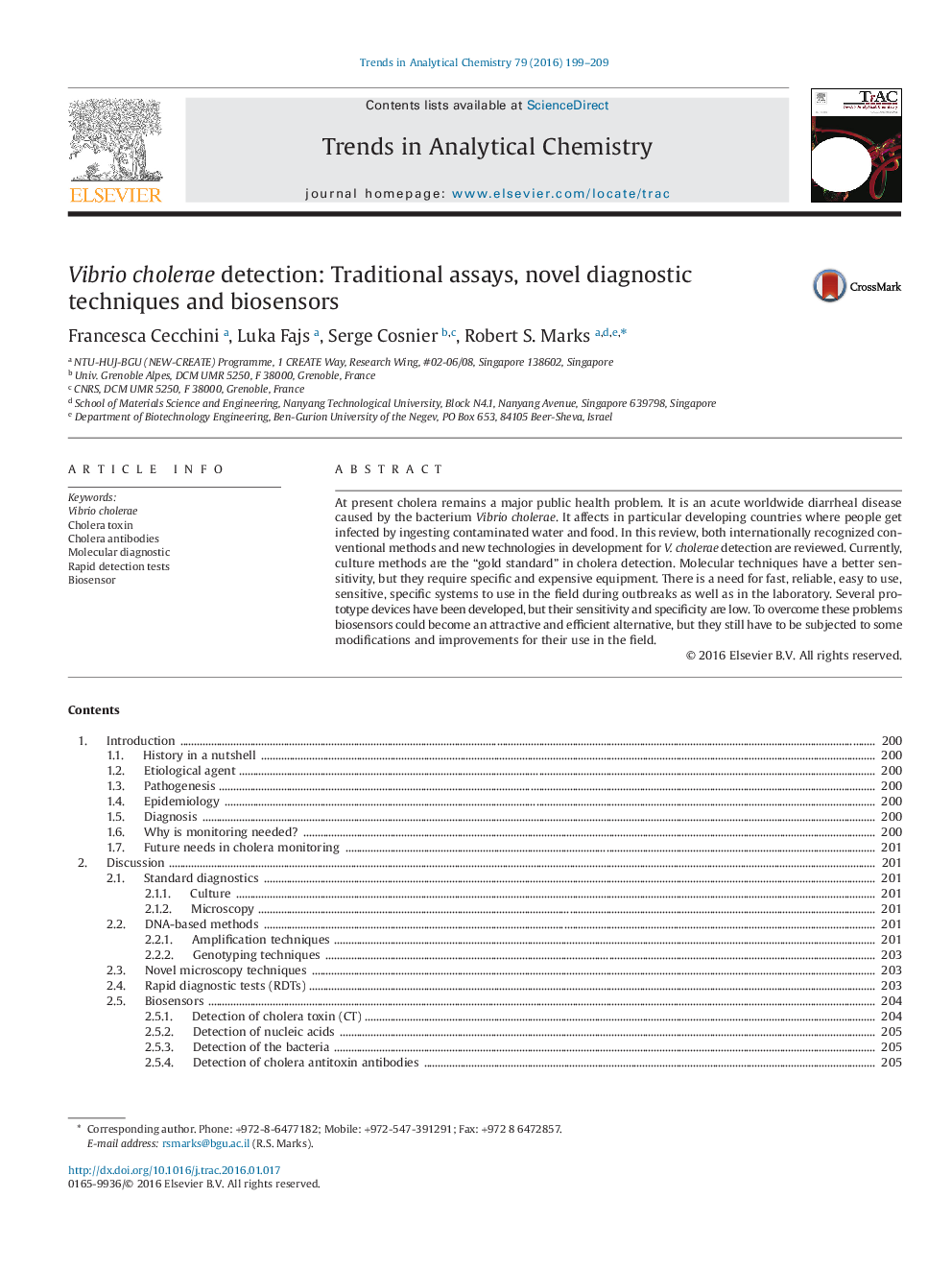 Vibrio cholerae detection: Traditional assays, novel diagnostic techniques and biosensors