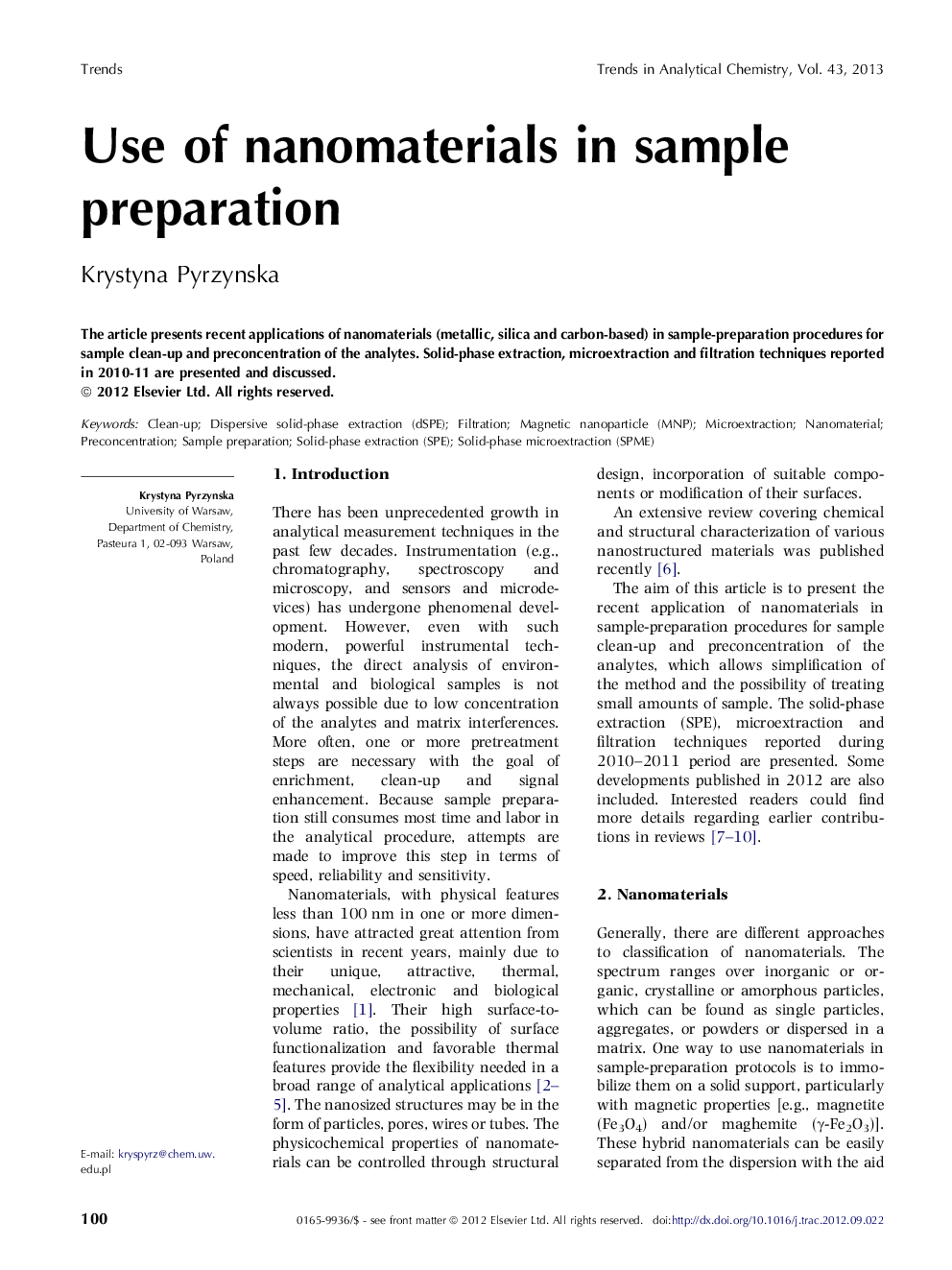 Use of nanomaterials in sample preparation