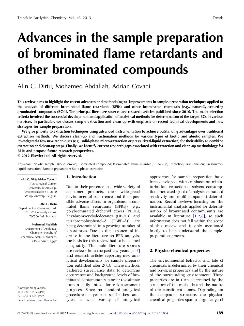 Advances in the sample preparation of brominated flame retardants and other brominated compounds