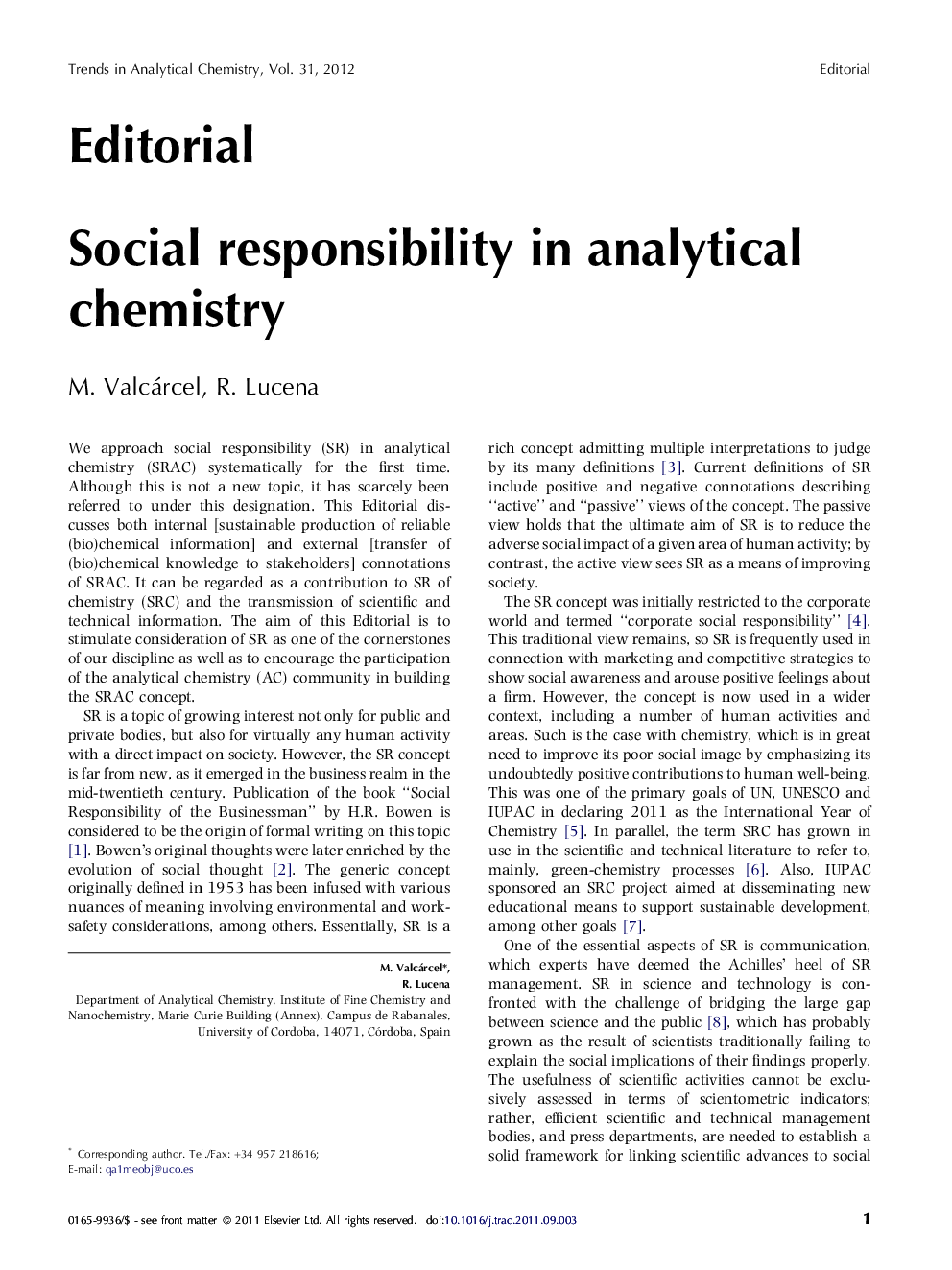 Social responsibility in analytical chemistry
