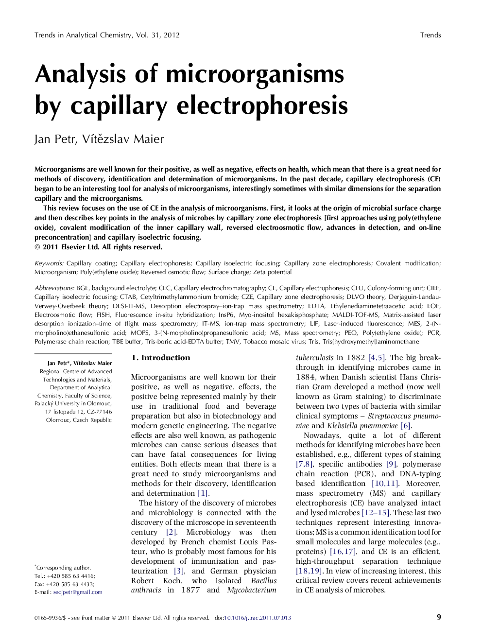 Analysis of microorganisms by capillary electrophoresis