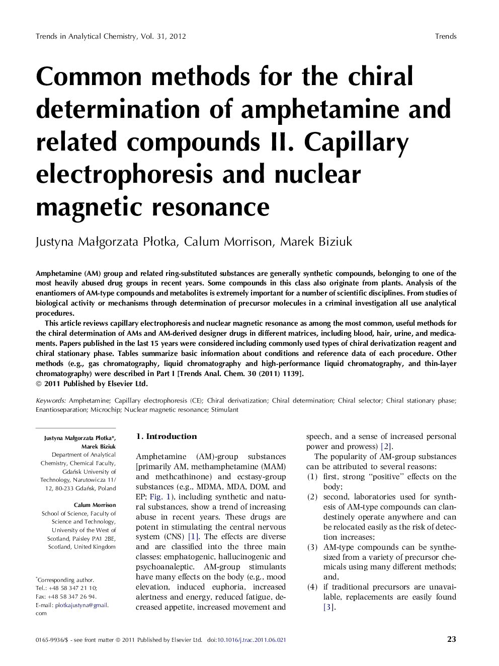 Common methods for the chiral determination of amphetamine and related compounds II. Capillary electrophoresis and nuclear magnetic resonance