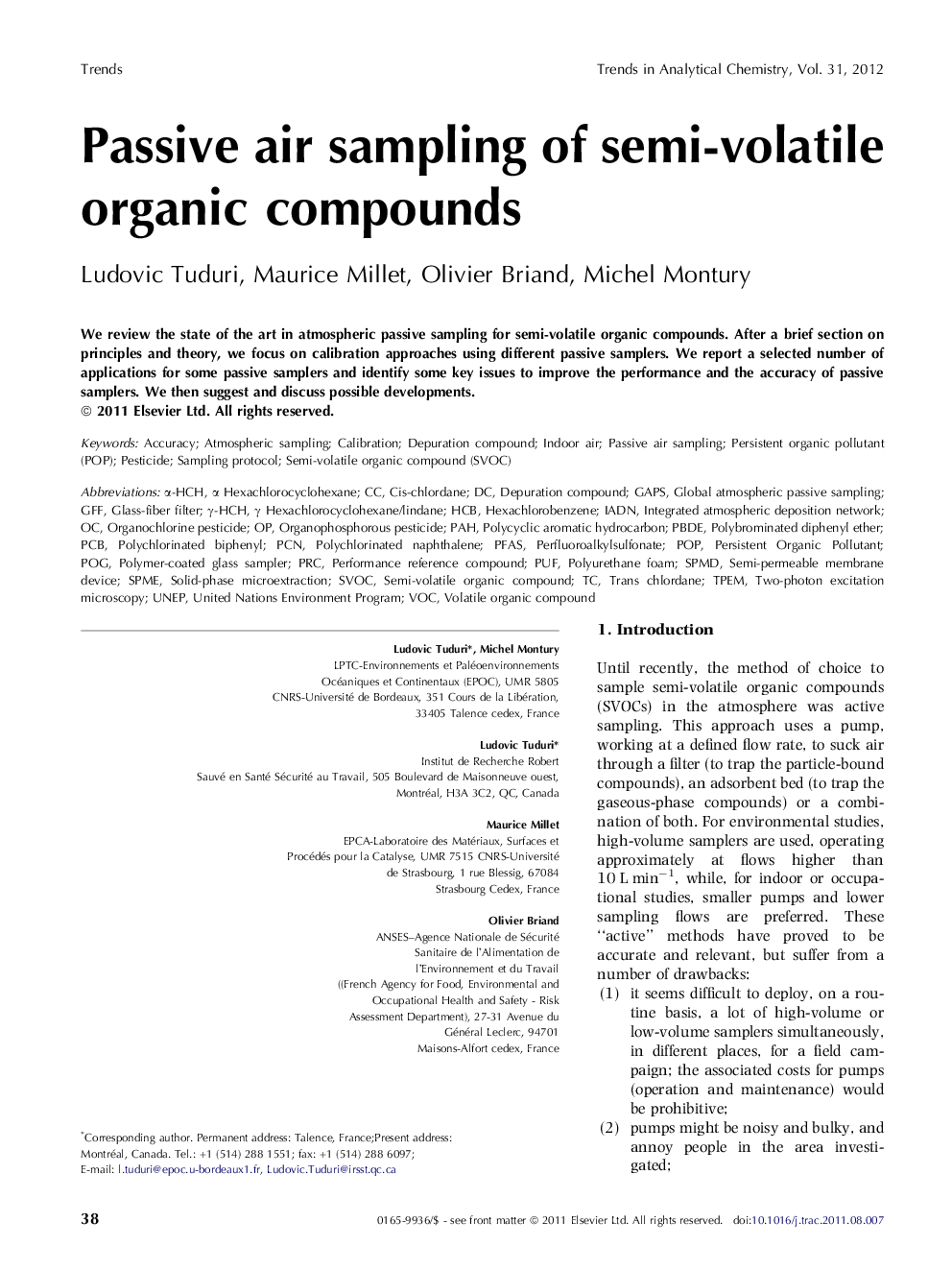 Passive air sampling of semi-volatile organic compounds