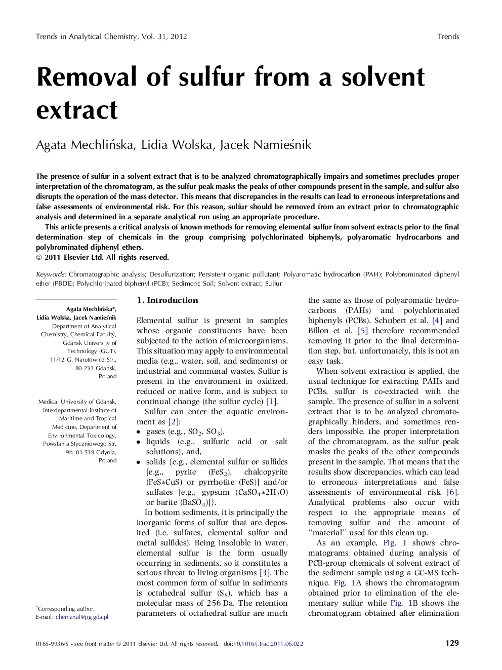 Removal of sulfur from a solvent extract