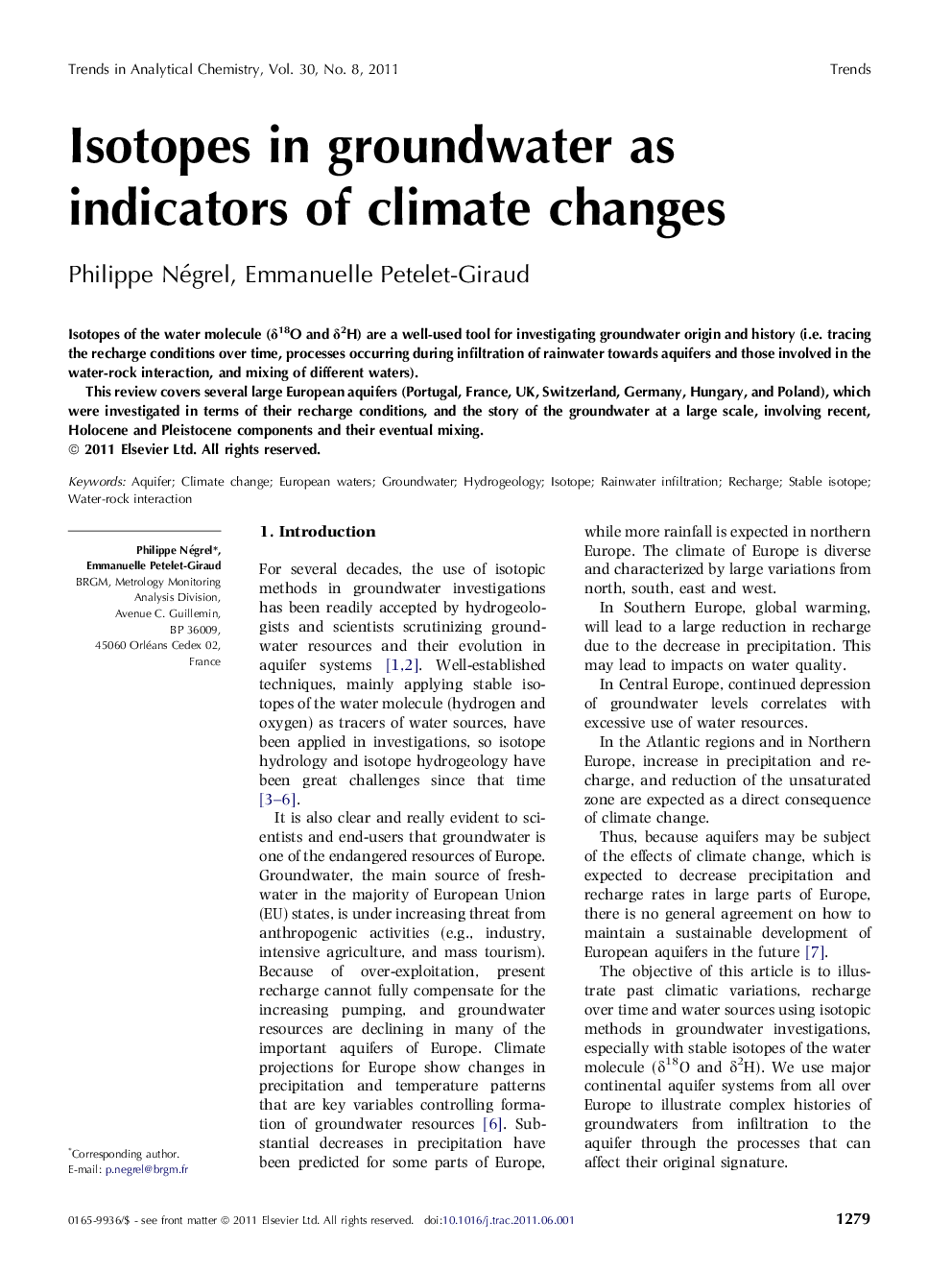 Isotopes in groundwater as indicators of climate changes