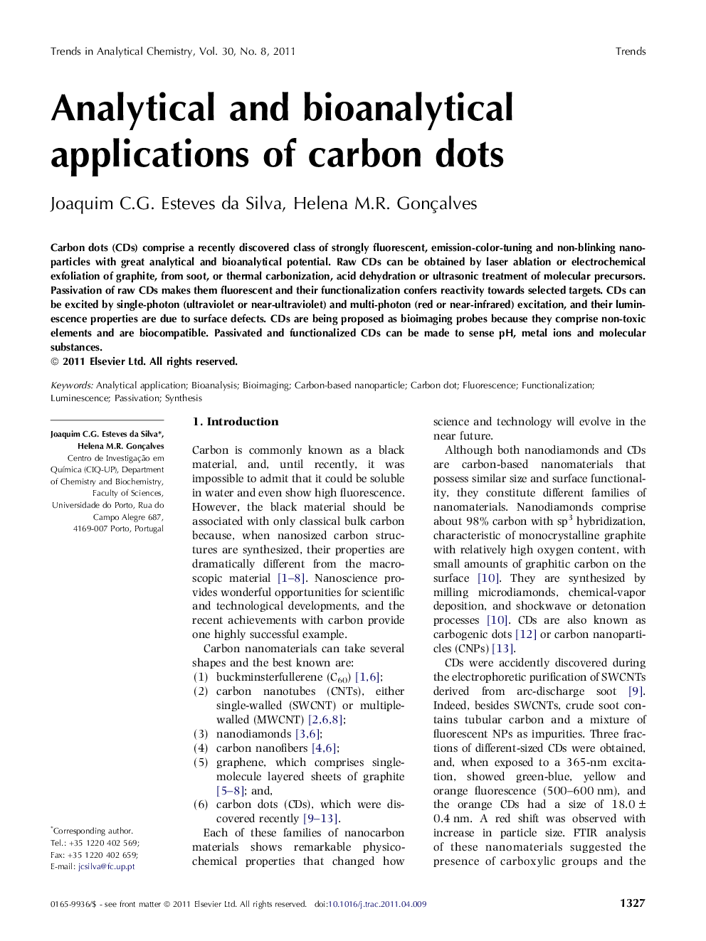 Analytical and bioanalytical applications of carbon dots