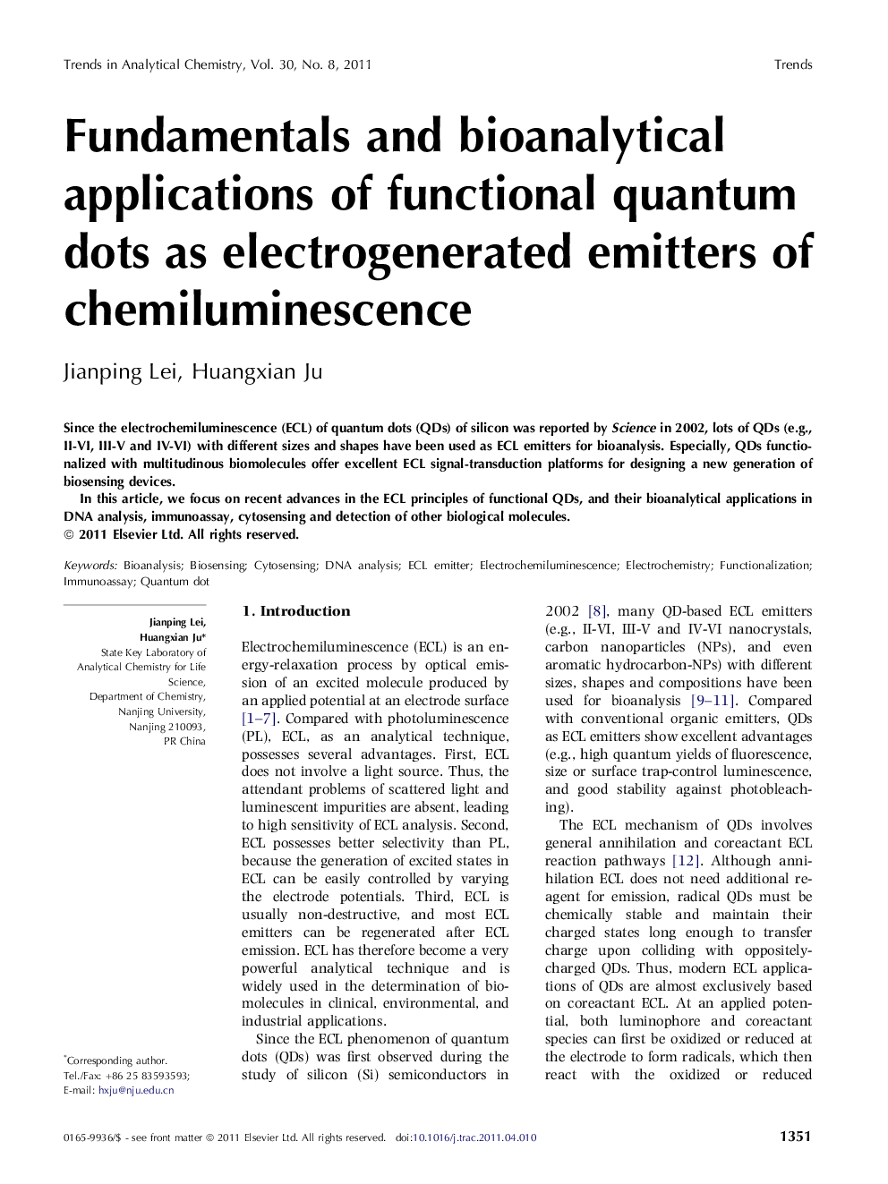 Fundamentals and bioanalytical applications of functional quantum dots as electrogenerated emitters of chemiluminescence