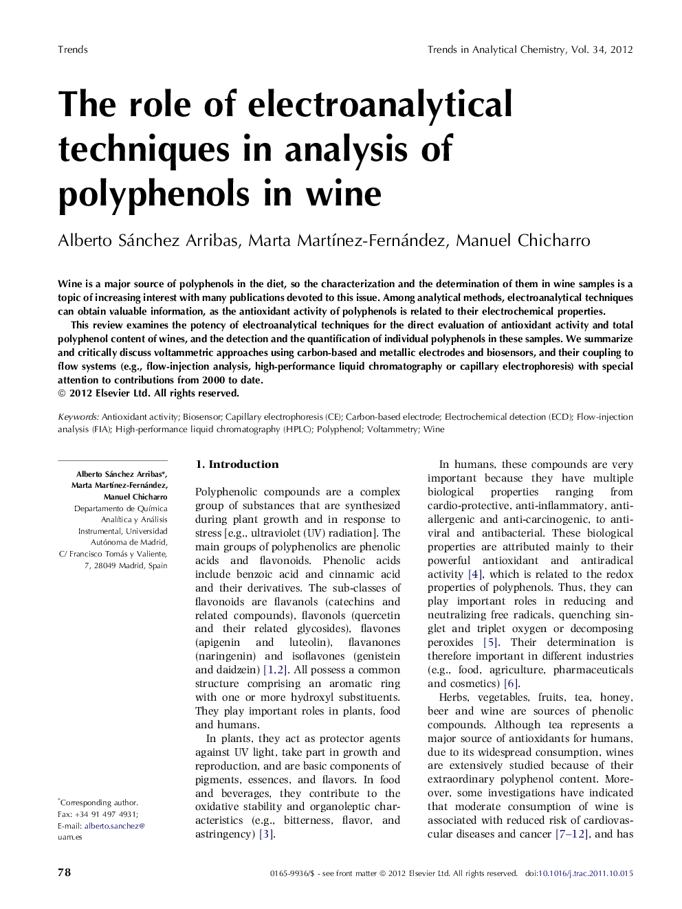 The role of electroanalytical techniques in analysis of polyphenols in wine
