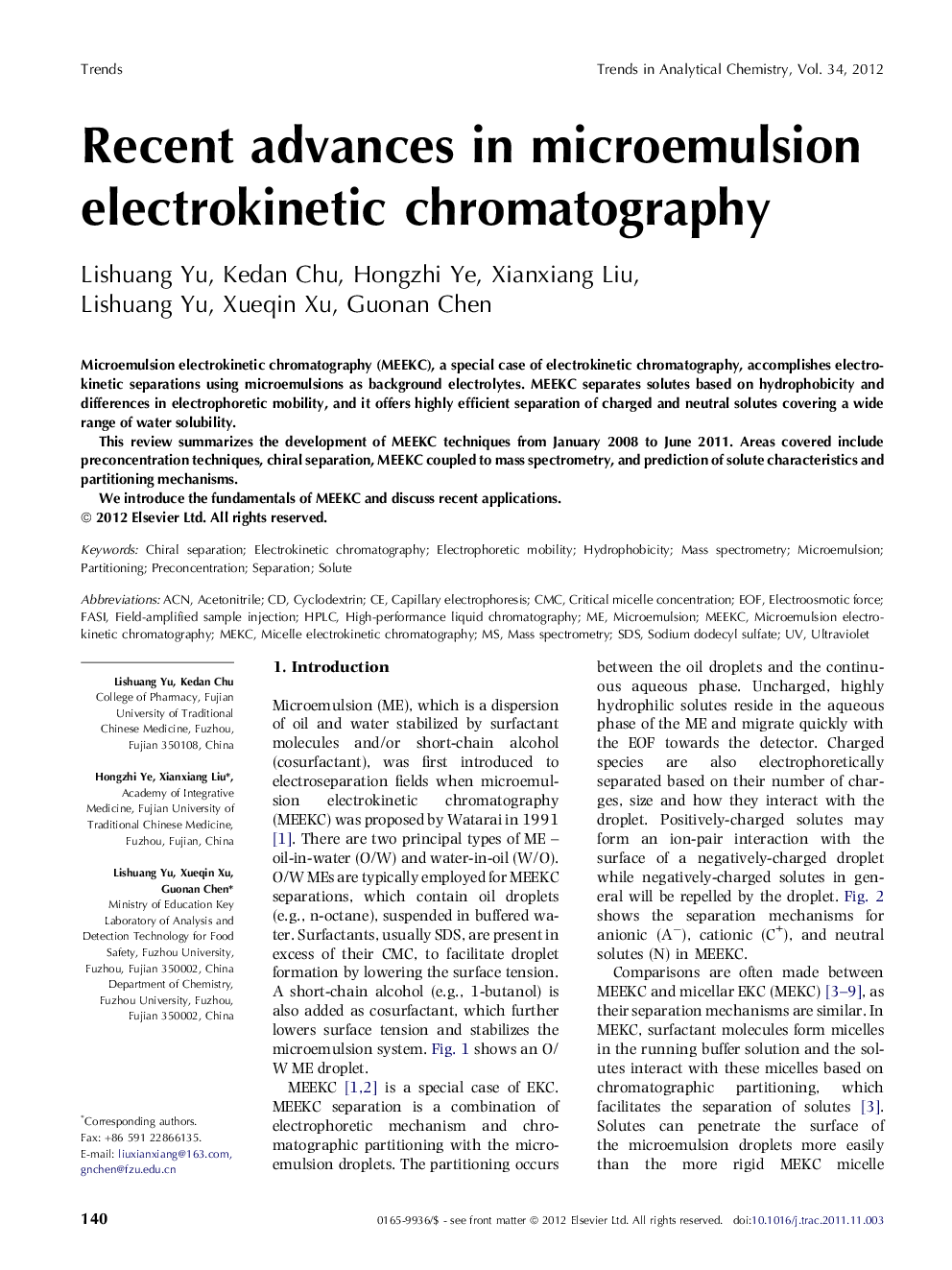 Recent advances in microemulsion electrokinetic chromatography