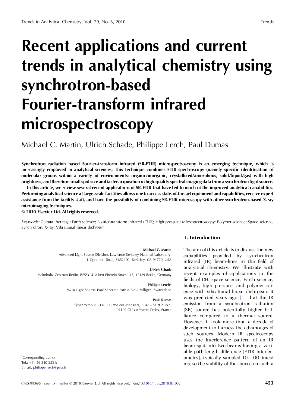 Recent applications and current trends in analytical chemistry using synchrotron-based Fourier-transform infrared microspectroscopy