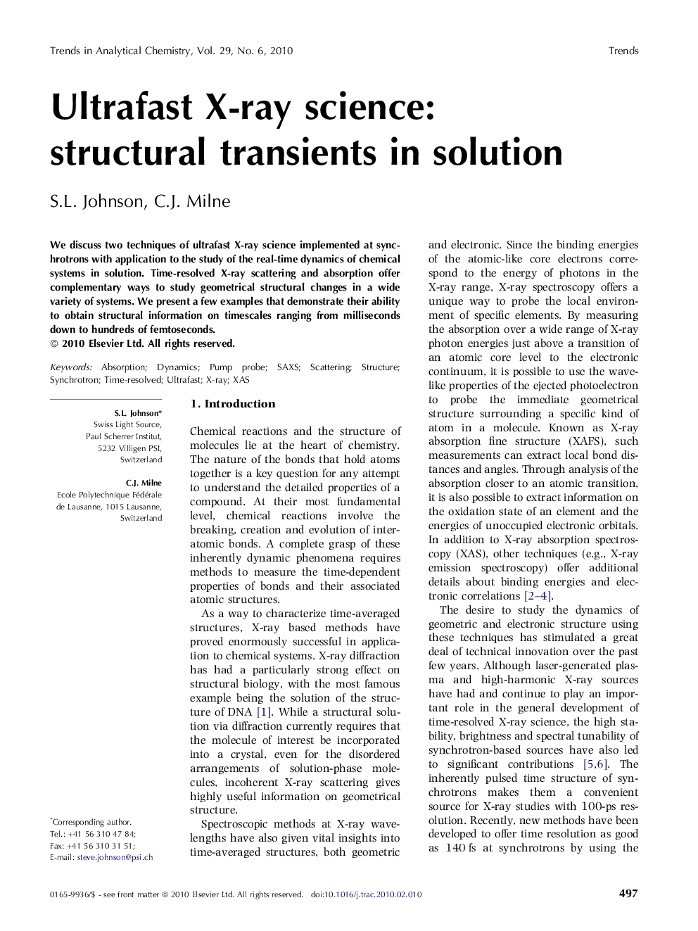 Ultrafast X-ray science: structural transients in solution