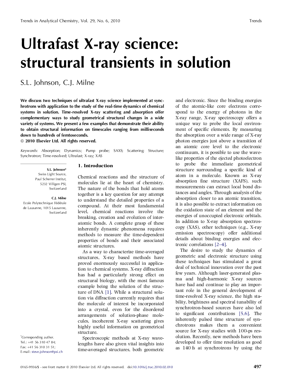 عکس صفحه اول مقاله: Ultrafast X-ray science: structural transients in solution Ultrafast X-ray science: structural transients in solution